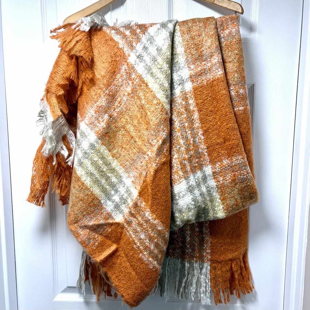 Rachel Ashwell Throw Blanket Woven Acrylic Fringe Orange Soft The Prairie